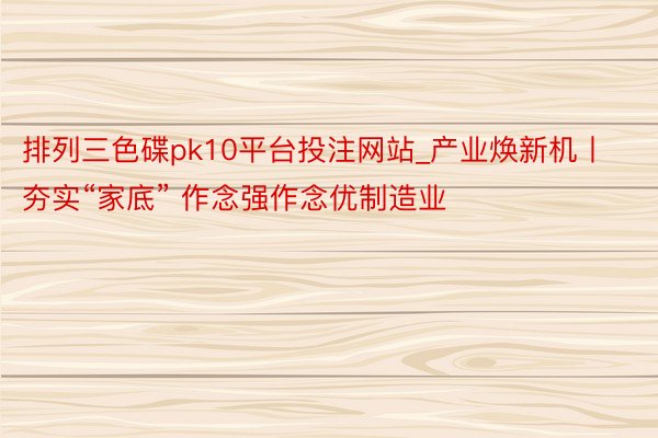 排列三色碟pk10平台投注网站_产业焕新机丨夯实“家底” 作念强作念优制造业