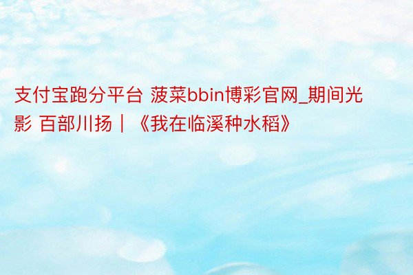 支付宝跑分平台 菠菜bbin博彩官网_期间光影 百部川扬｜《我在临溪种水稻》