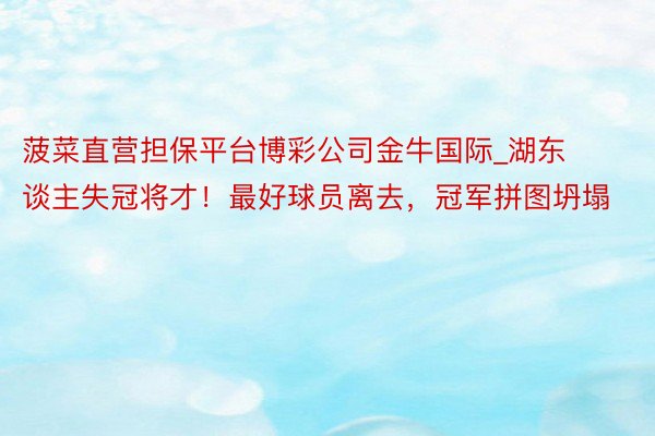 菠菜直营担保平台博彩公司金牛国际_湖东谈主失冠将才！最好球员离去，冠军拼图坍塌