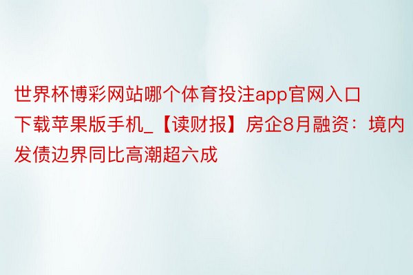 世界杯博彩网站哪个体育投注app官网入口下载苹果版手机_【读财报】房企8月融资：境内发债边界同比高潮超六成